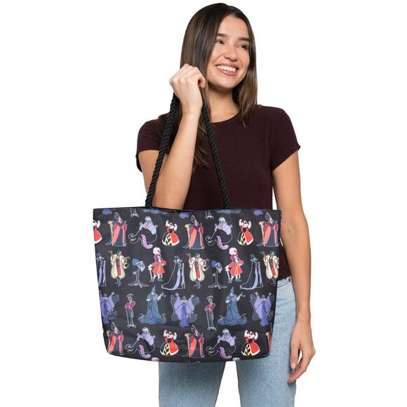 Womens Disney Villains Tote Bag Rope Handle Travel Beach Carry-on Cruella Black - Picture 5 of 7